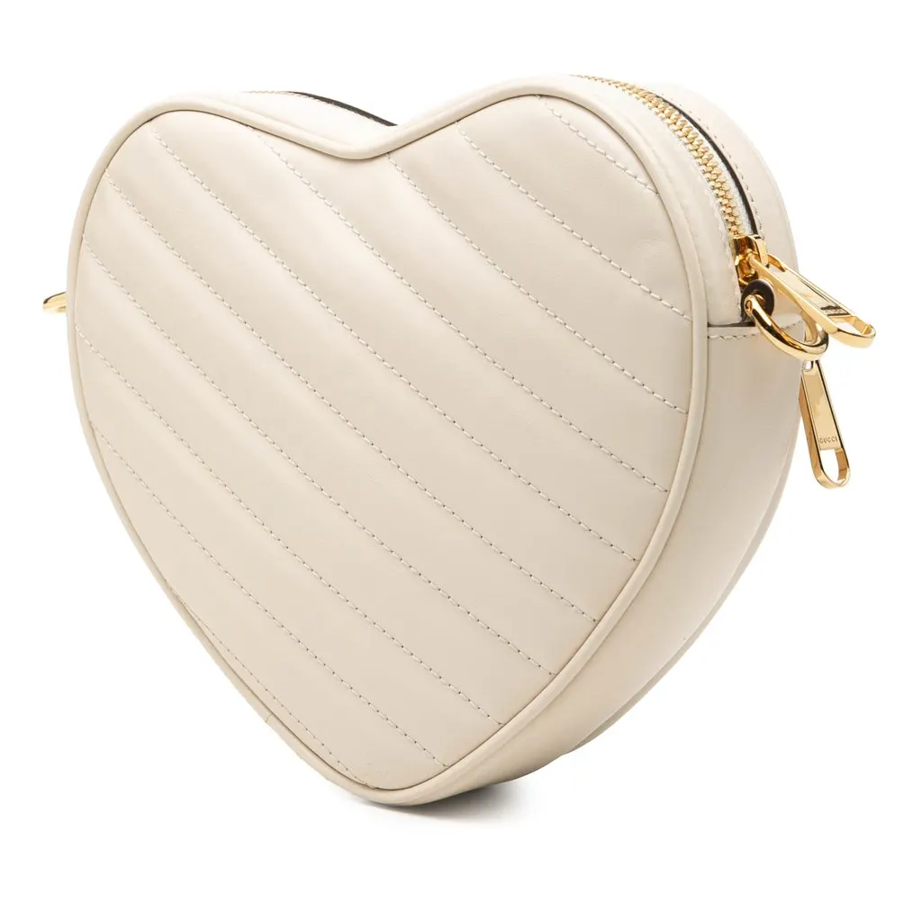 Gucci Mini Matelasse Diagonal Calfskin Interlocking G Heart Crossbody White Leather Very good - Back View