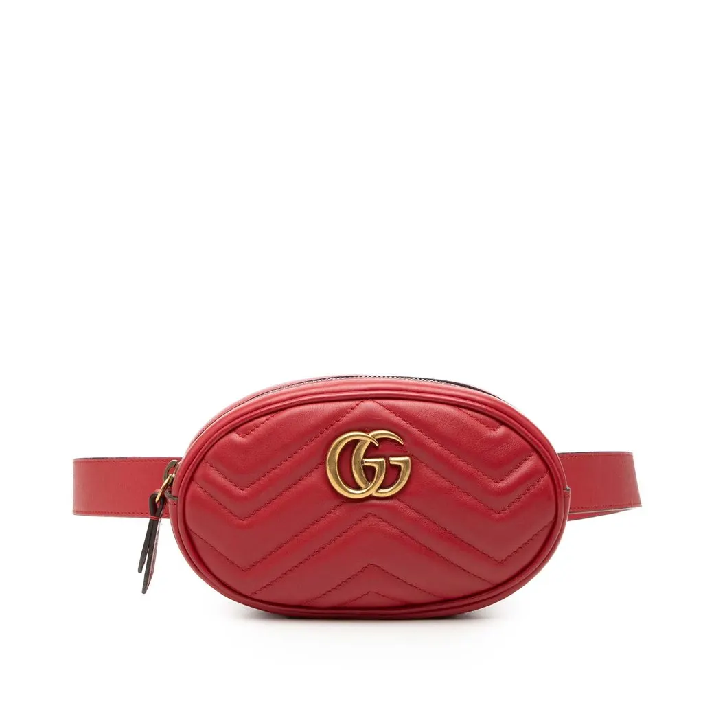 Gucci GG Marmont Matelasse Leather Belt Bag Red Leather Very good - Front View