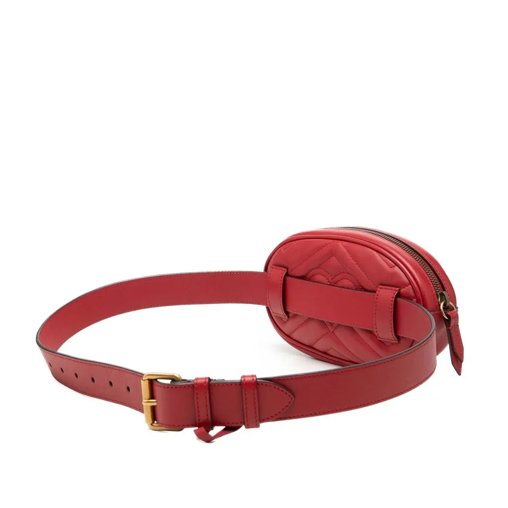 Gucci GG Marmont Matelasse Leather Belt Bag Red Leather Very good - Back View