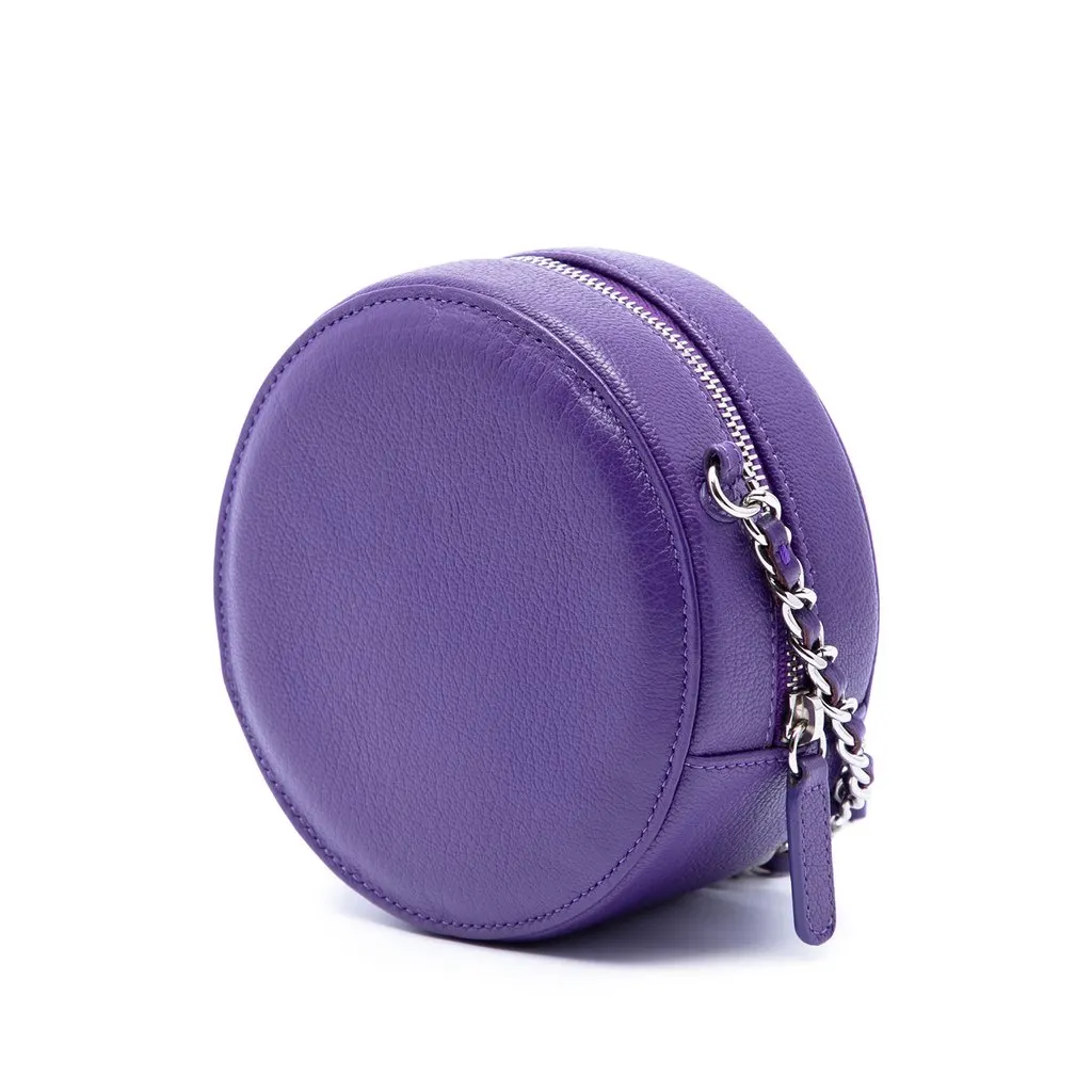 Chanel CC Goatskin Round Ski Clutch with Chain Purple Leather Very good - Back View