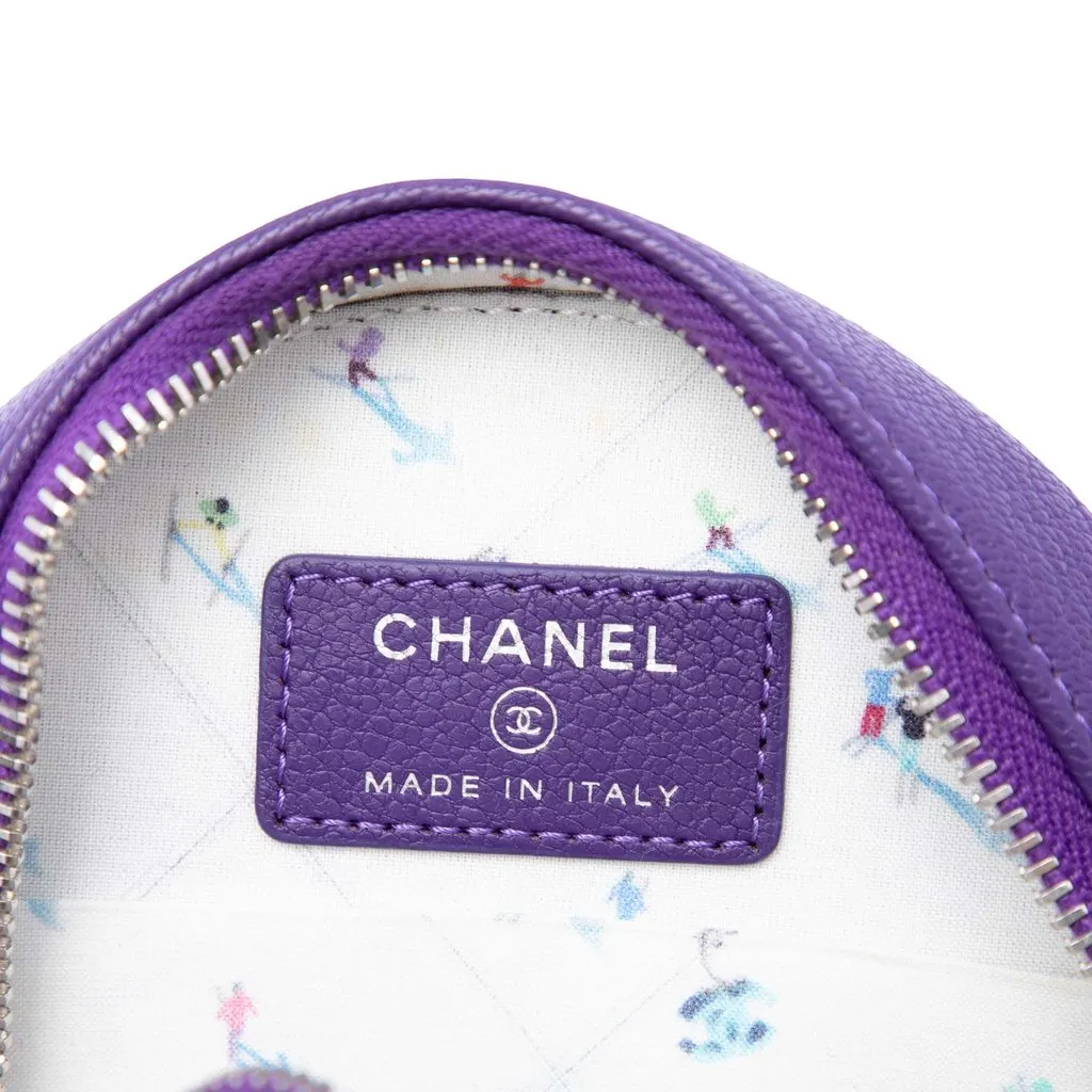 Chanel CC Goatskin Round Ski Clutch with Chain Purple Leather Very good - Box View