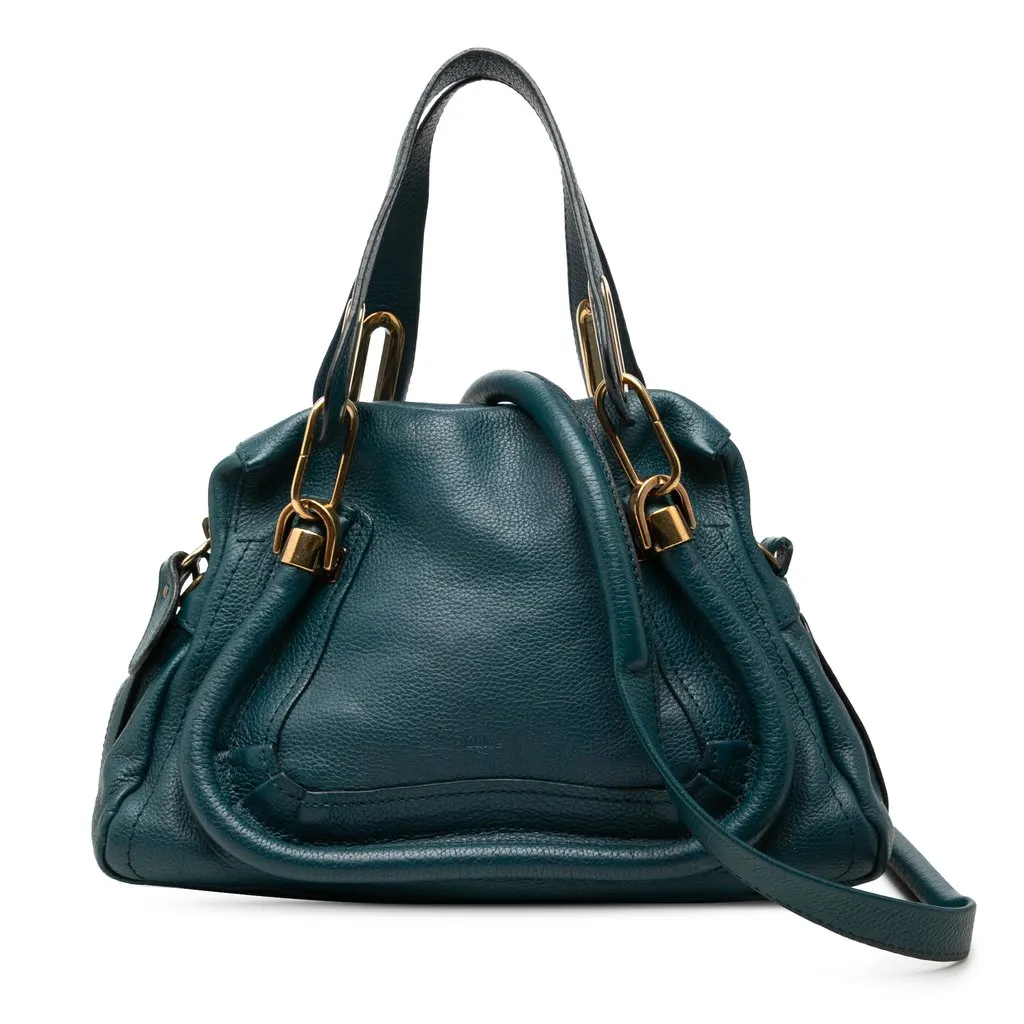 Chloé Small Pebbled Leather Paraty Satchel Blue Leather Very good - Front View