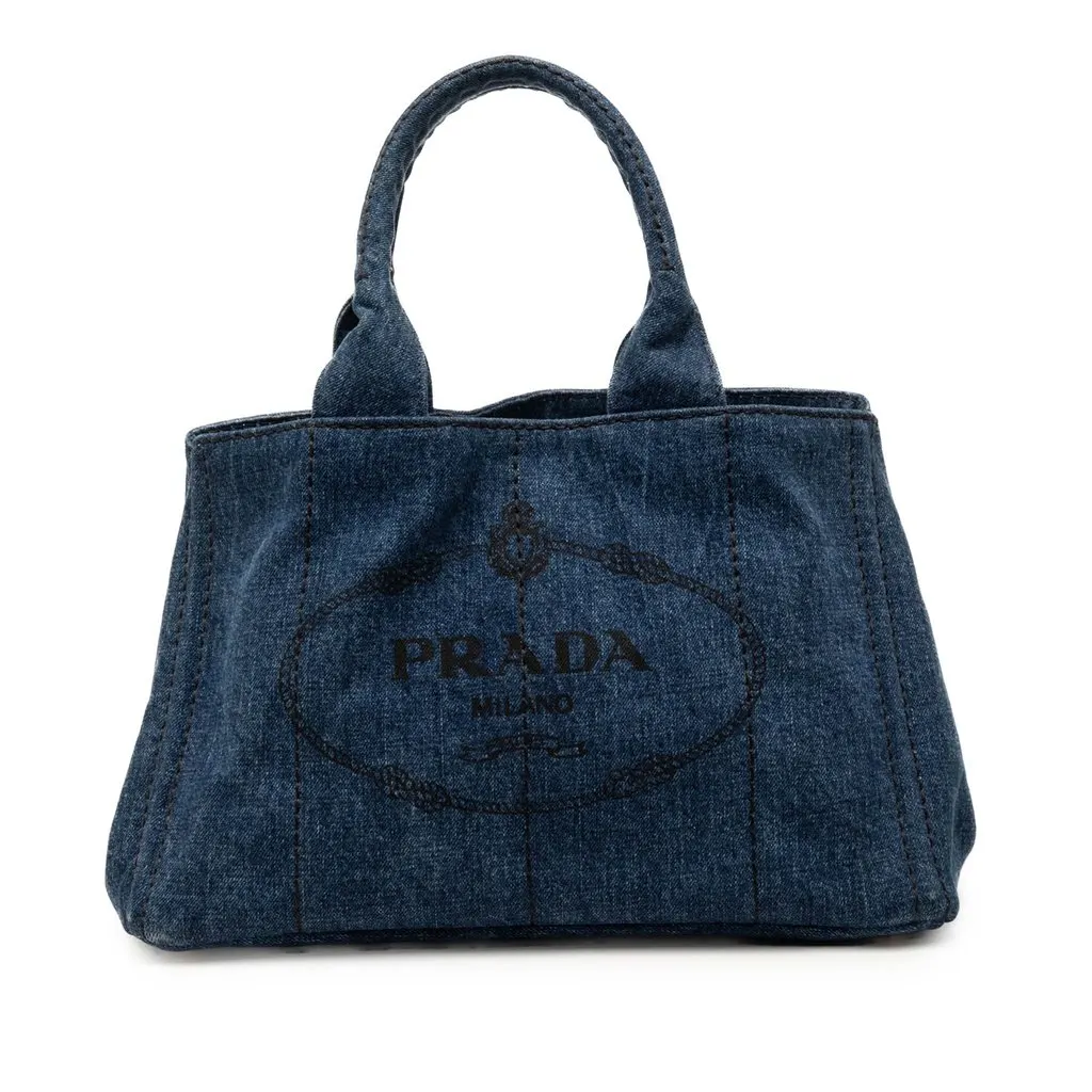 Prada Denim Canapa Logo Tote Blue Very good - Front View