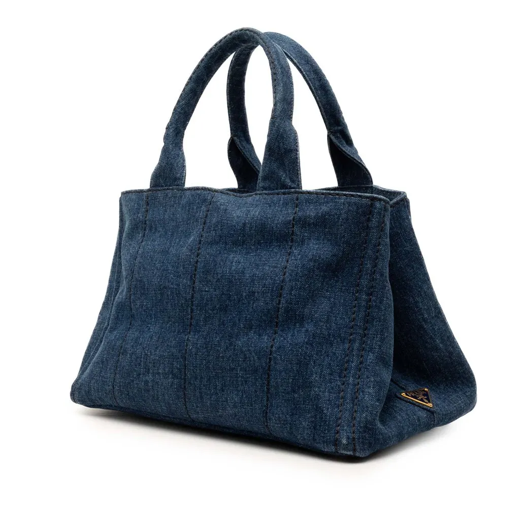 Prada Denim Canapa Logo Tote Blue Very good - Back View