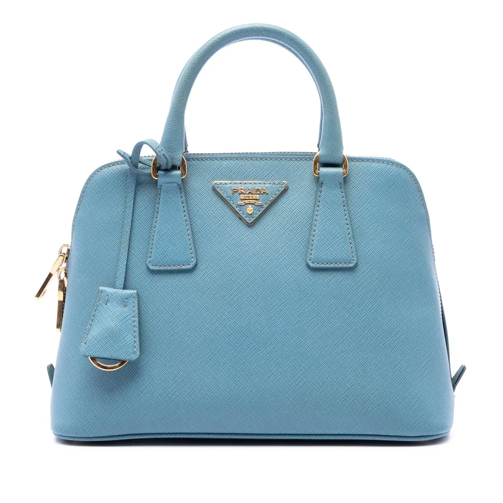 Prada Small Saffiano Lux Promenade Satchel Blue Leather Very good - Front View