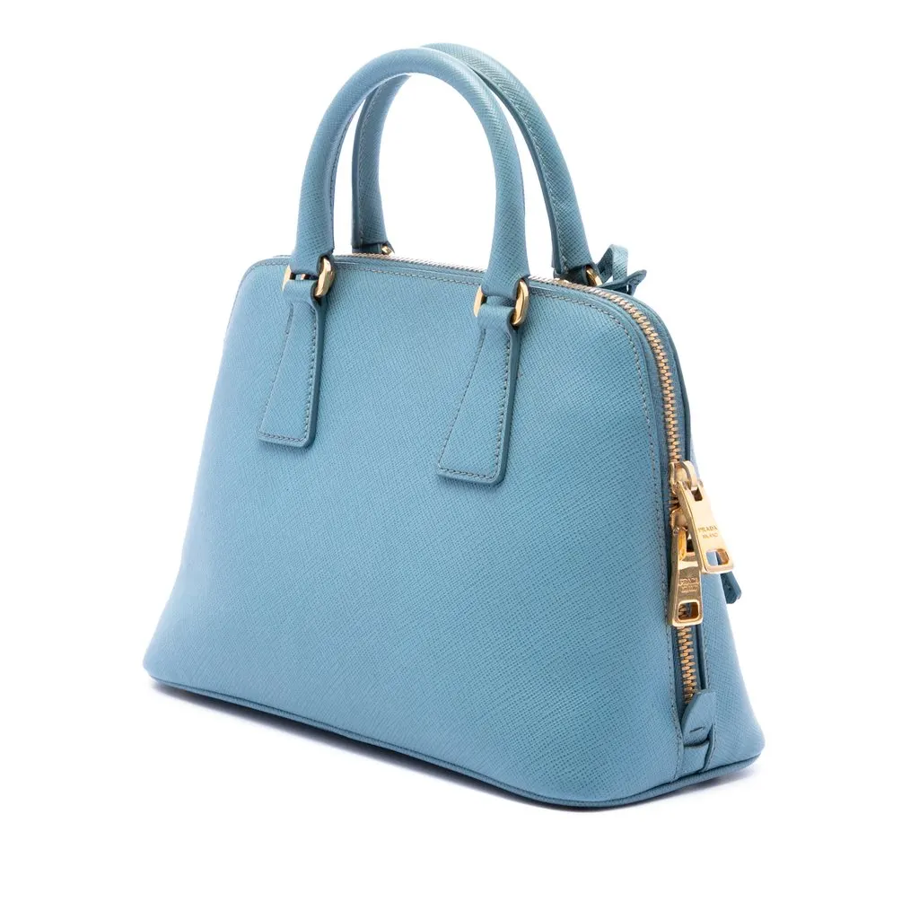 Prada Small Saffiano Lux Promenade Satchel Blue Leather Very good - Back View