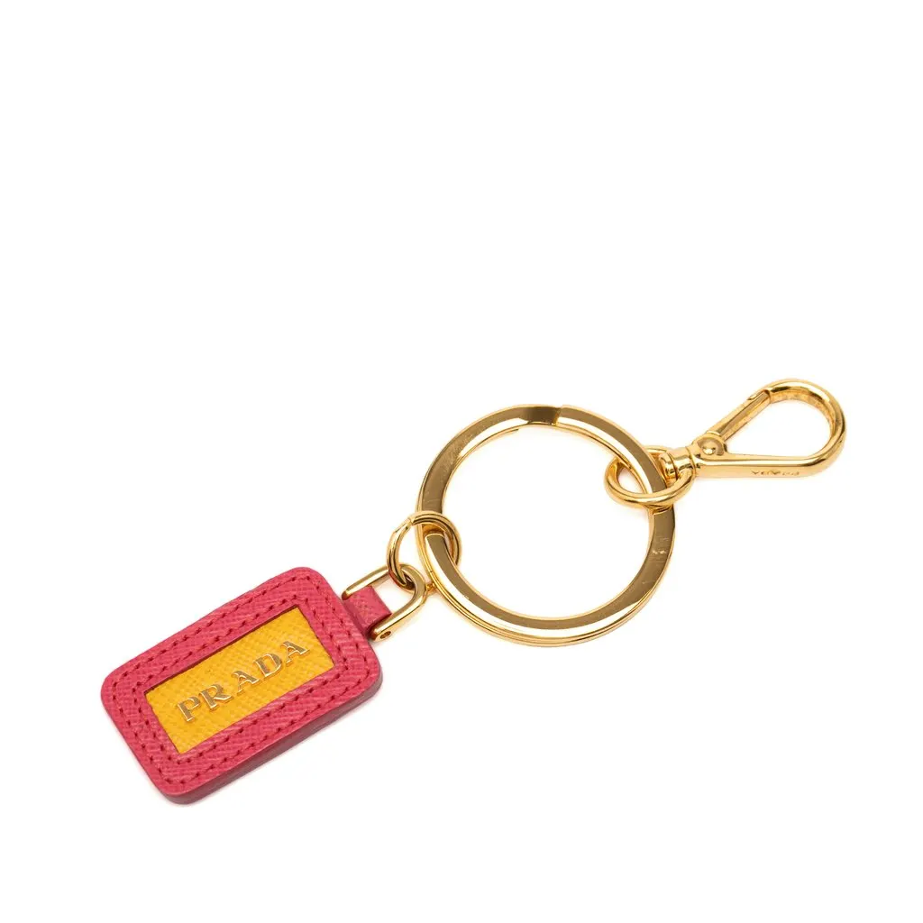 Prada Saffiano Logo Key Chain and Bag Charm Pink Leather Very good - Front View
