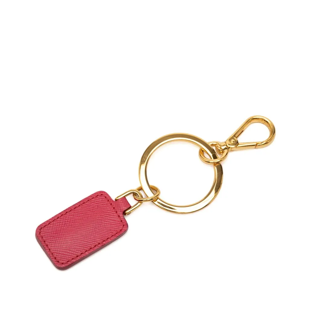 Prada Saffiano Logo Key Chain and Bag Charm Pink Leather Very good - Back View