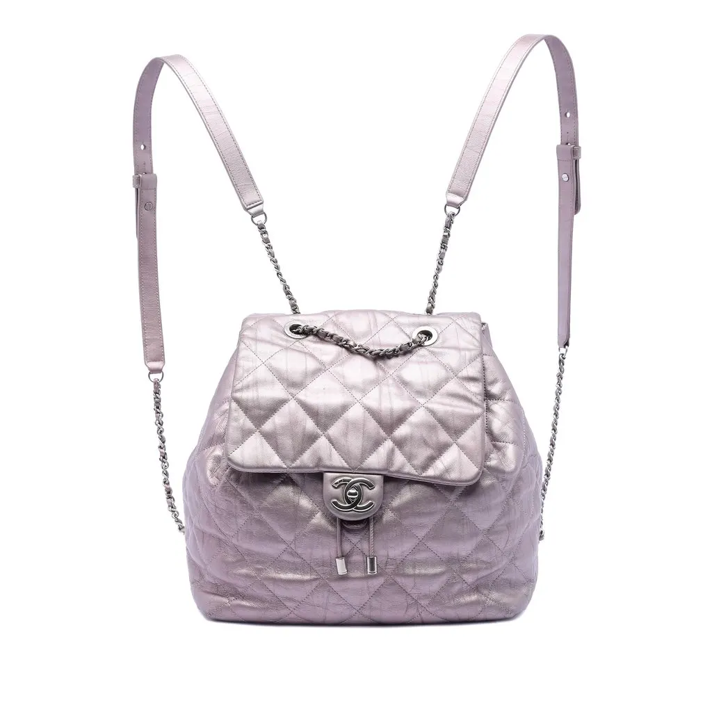 Chanel Quilted Iridescent Calfskin Ground Control Flap Backpack Pink Leather Very good - Front View