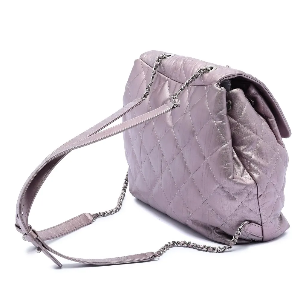 Chanel Quilted Iridescent Calfskin Ground Control Flap Backpack Pink Leather Very good - Back View