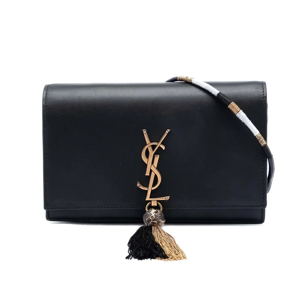 Saint Laurent Smooth Calfskin Monogram Kate Bicolor Tassel Wallet On Strap Black Leather Very good - Front View
