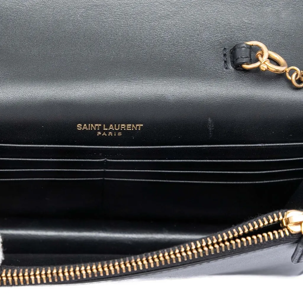 Saint Laurent Smooth Calfskin Monogram Kate Bicolor Tassel Wallet On Strap Black Leather Very good - Model View