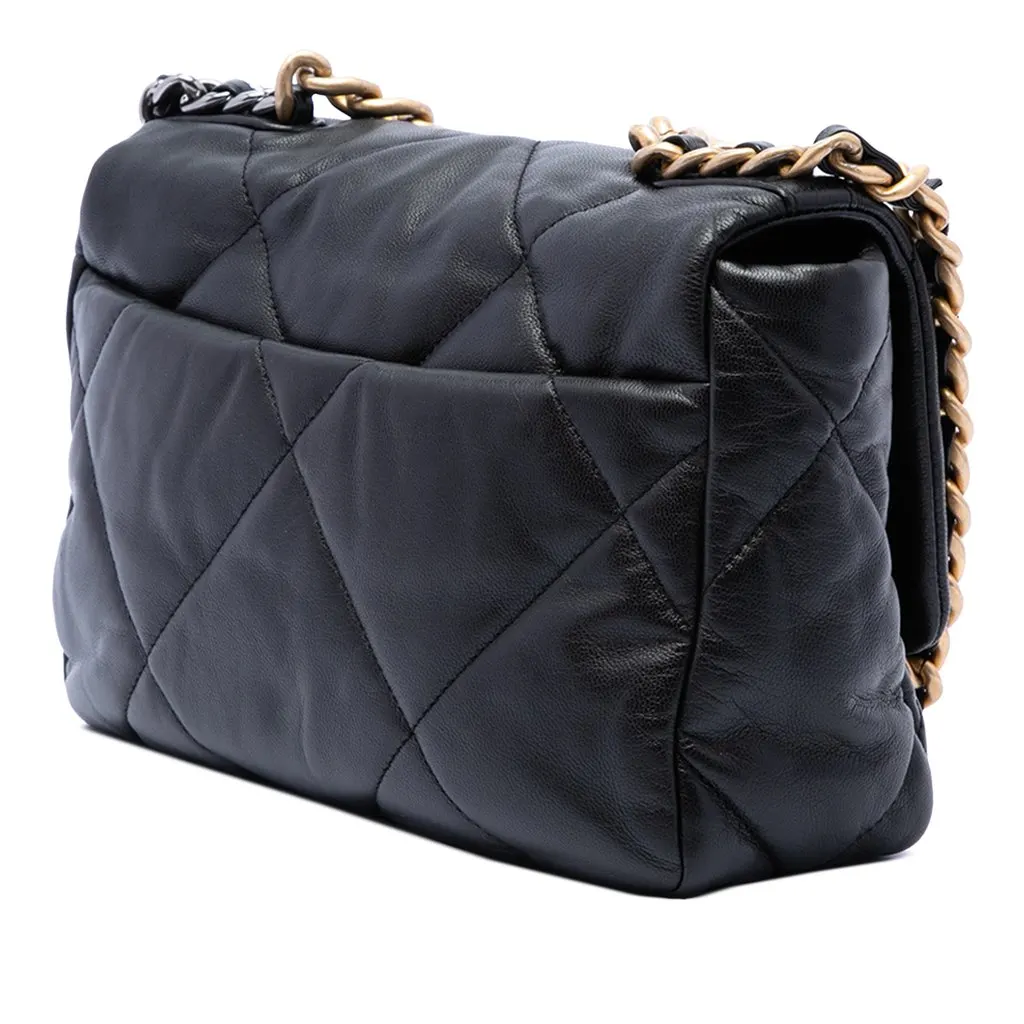 Chanel Medium Lambskin 19 Flap Black Leather Very good - Back View