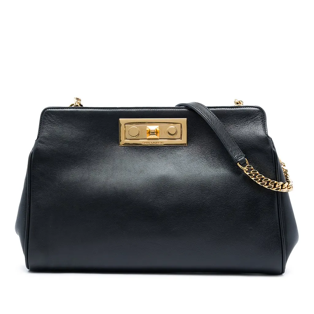 Saint Laurent Leather Trois Clois Shoulder Bag Black Leather Very good - Front View