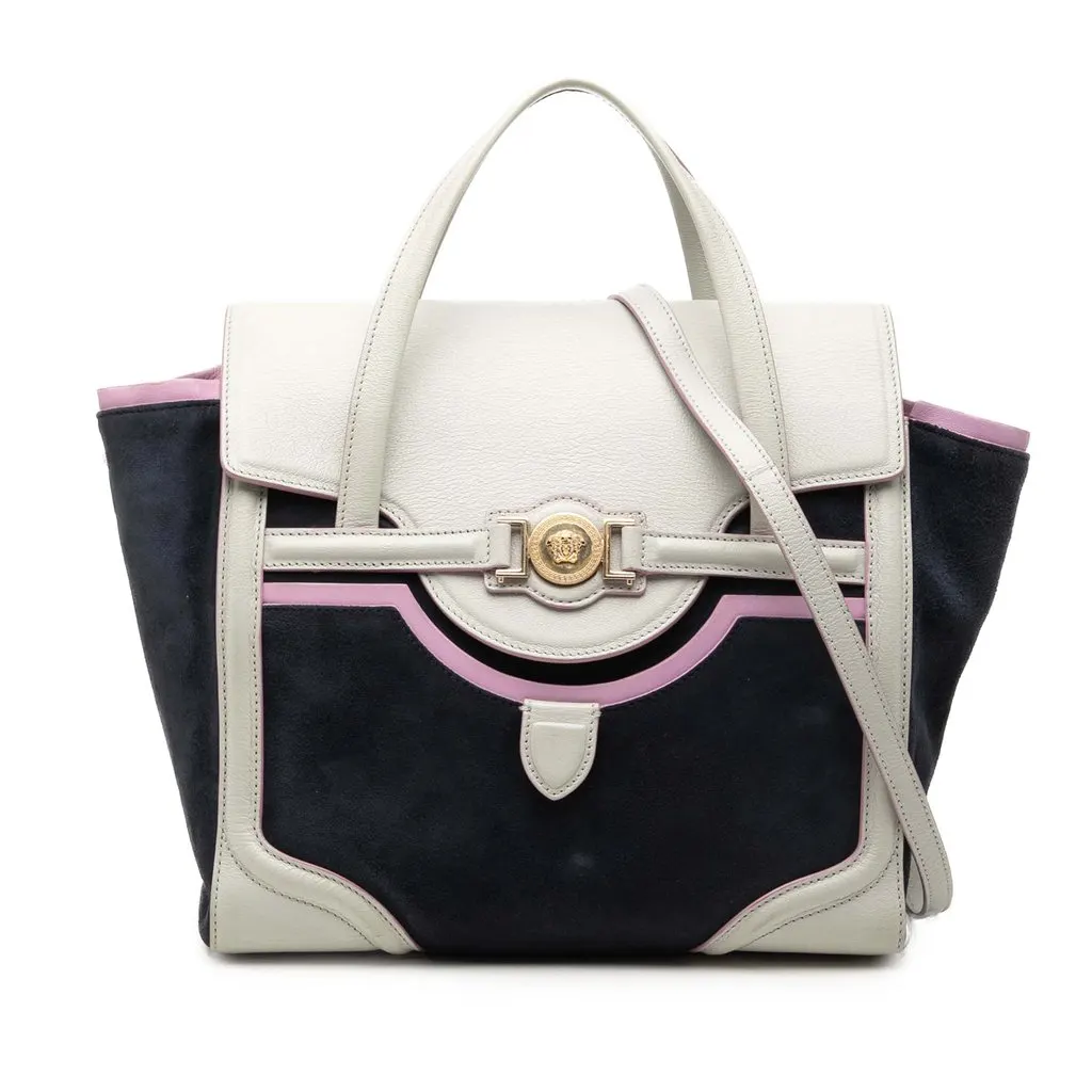 Versace Suede and Goatskin Signature Satchel Black Leather Very good - Front View