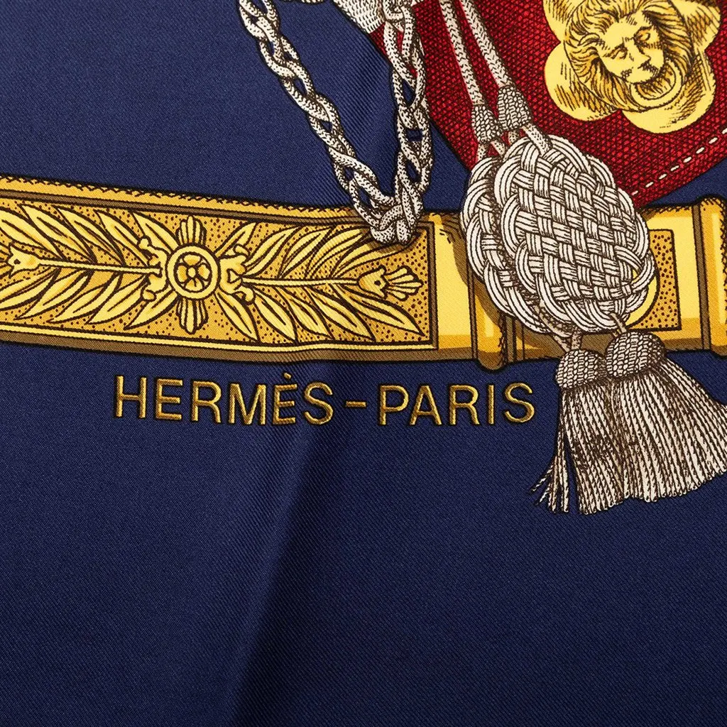 Hermès Grand Uniforme Silk Scarf 90 Blue Very good - Back View