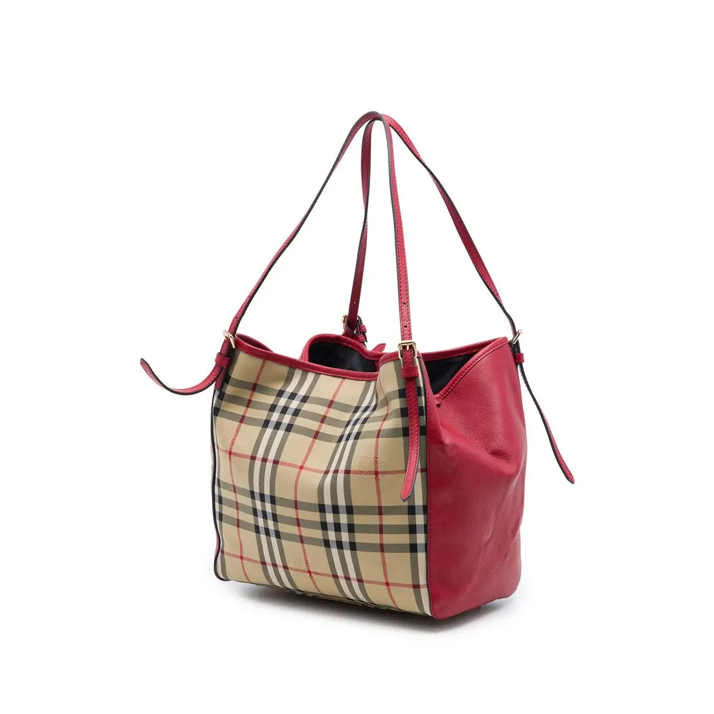 Burberry Small Haymarket Check Nylon and Calfskin Canterbury Tote Beige Very good - Back View