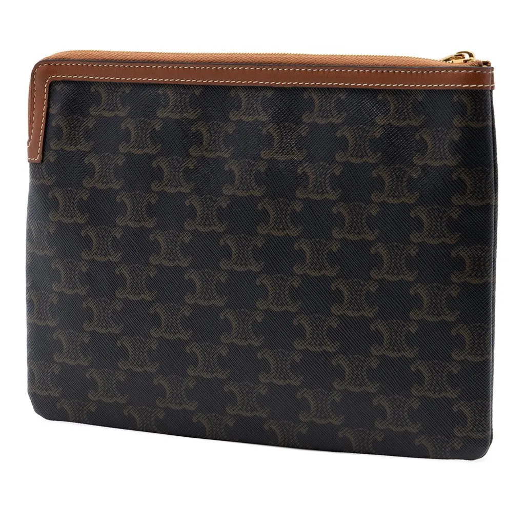 Celine Small Triomphe Coated Canvas Clutch Brown Very good - Back View