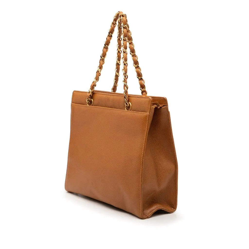 Chanel CC Caviar Chain Turn Lock Tote Brown Leather Very good - Back View