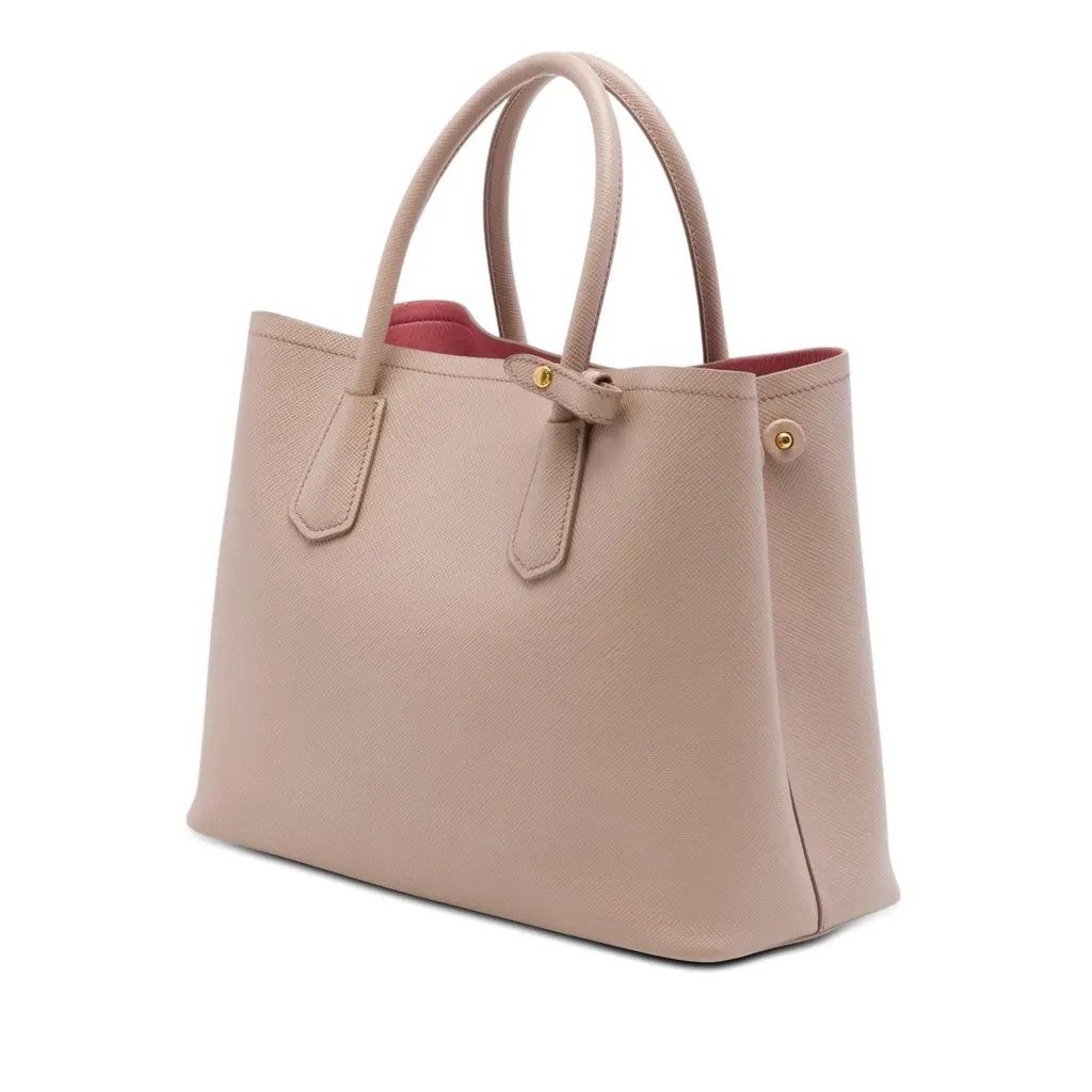 Prada Medium Saffiano Cuir Double Satchel Beige Leather Very good - Back View