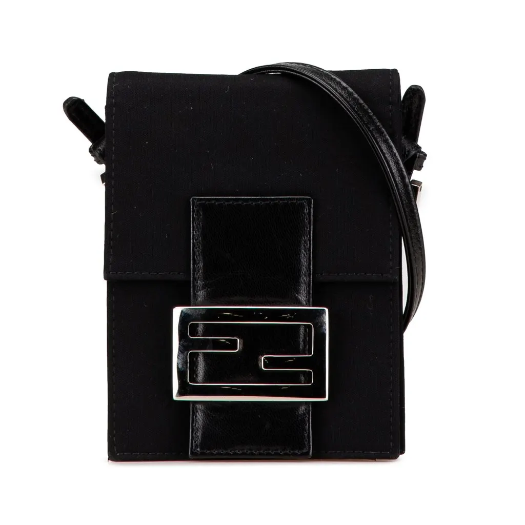 Fendi Mini Nylon FF Lock Crossbody Black Good - Front View