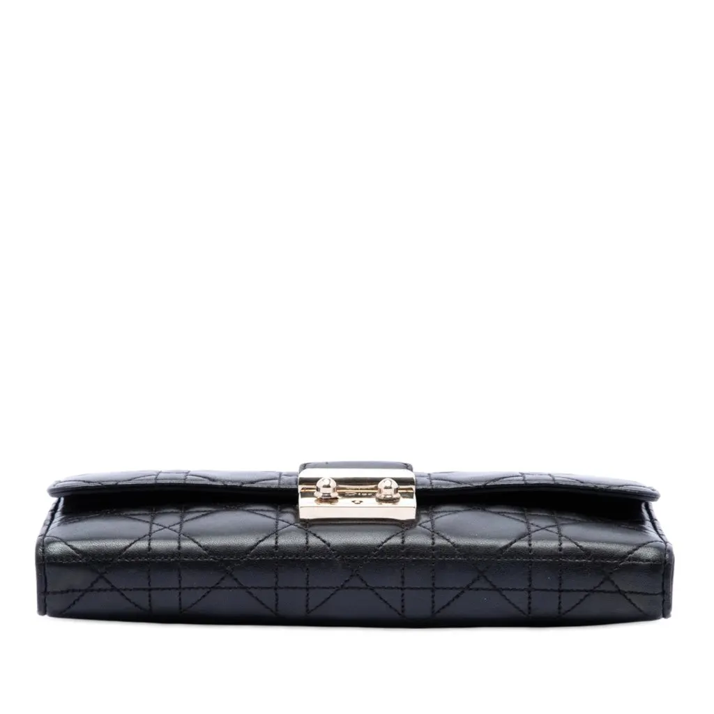 Dior Lambskin Cannage Miss Dior Promenade Wallet on Chain Black Leather Very good - Inside View