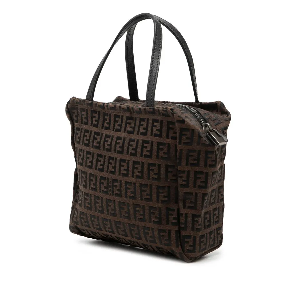 Fendi Mini Zucchino Canvas Handbag Brown Very good - Back View