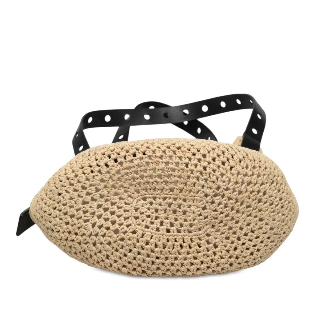 Loewe Small Raffia Punch Hole Hobo Beige Rattan Very good - Back View