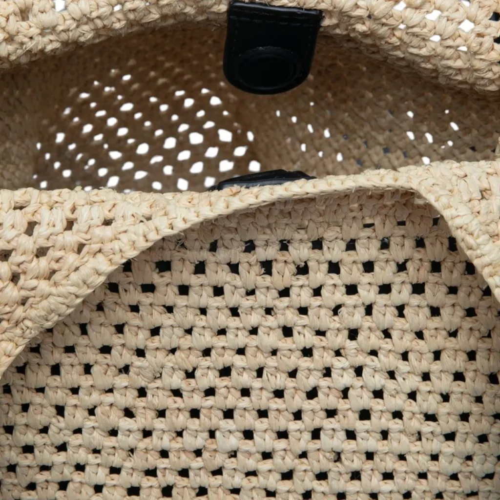 Loewe Small Raffia Punch Hole Hobo Beige Rattan Very good - Model View