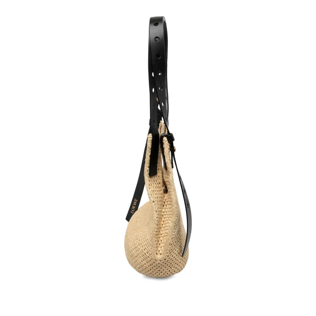 Loewe Small Raffia Punch Hole Hobo Beige Rattan Very good - Box View