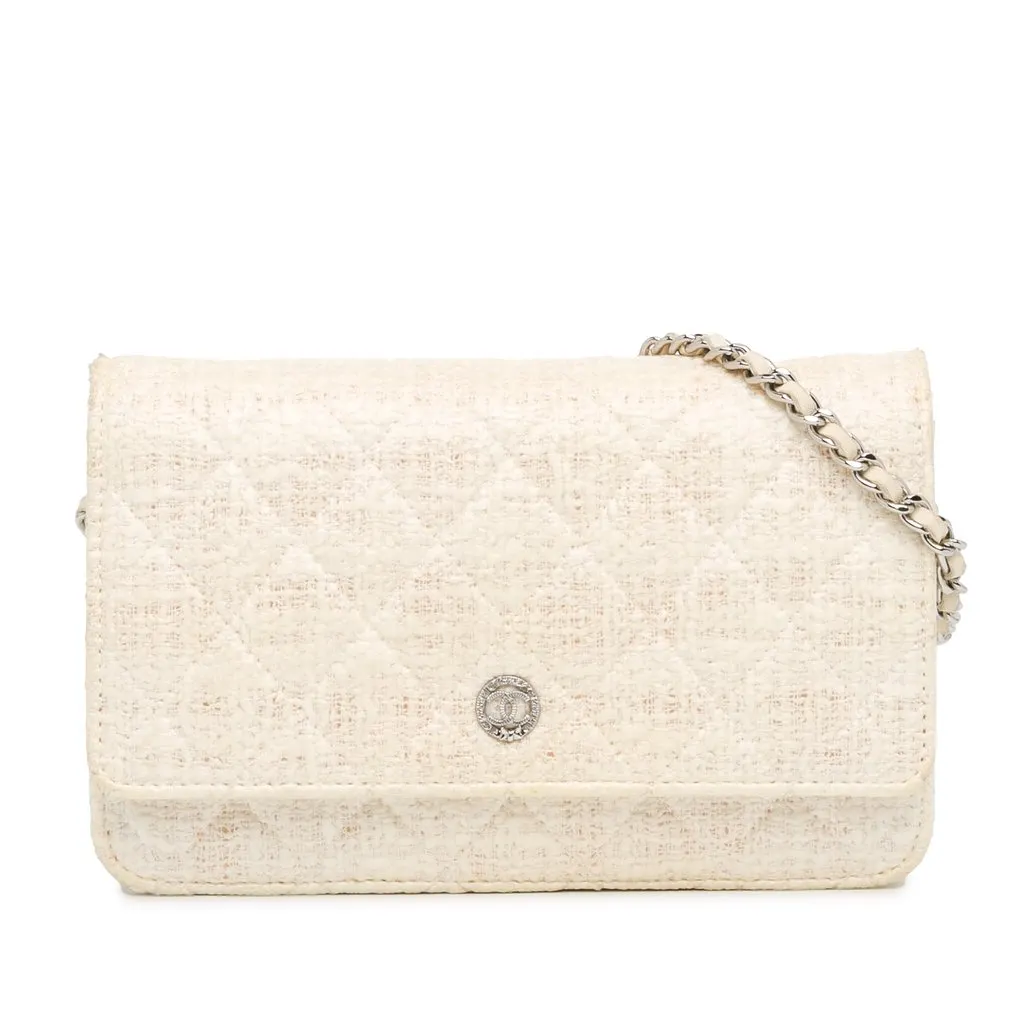 Chanel CC Coated Tweed Wallet On Chain Beige Very good - Front View