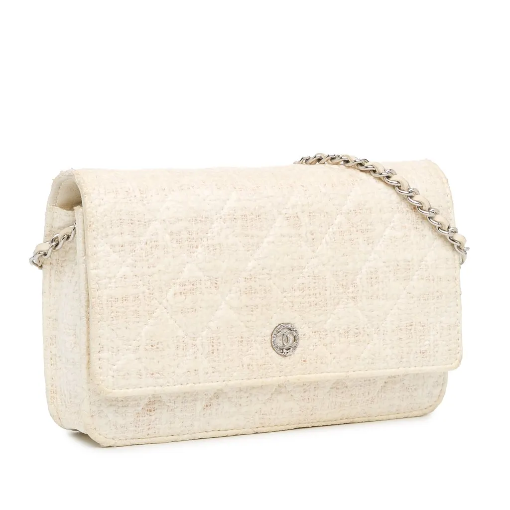 Chanel CC Coated Tweed Wallet On Chain Beige Very good - Back View