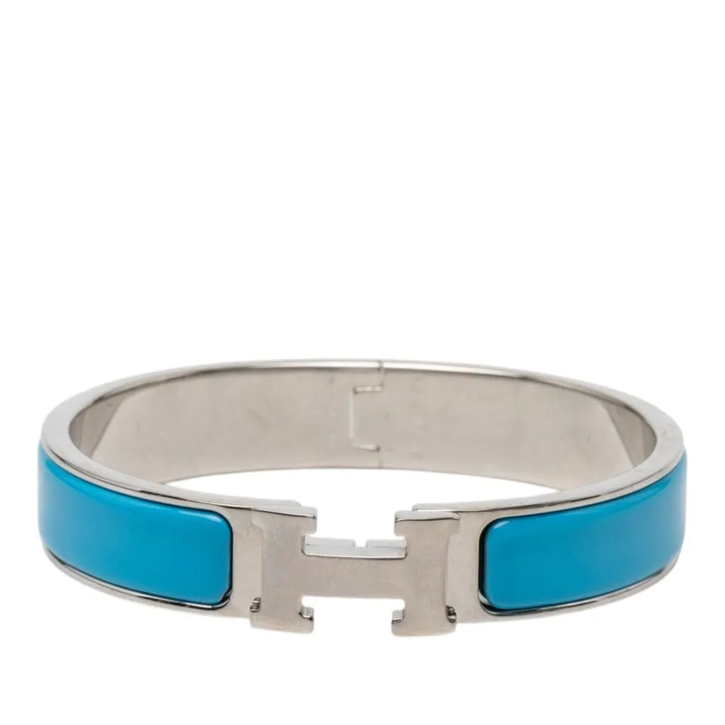 Hermès Narrow Enamel Clic H Bracelet PM Blue Very good - Front View