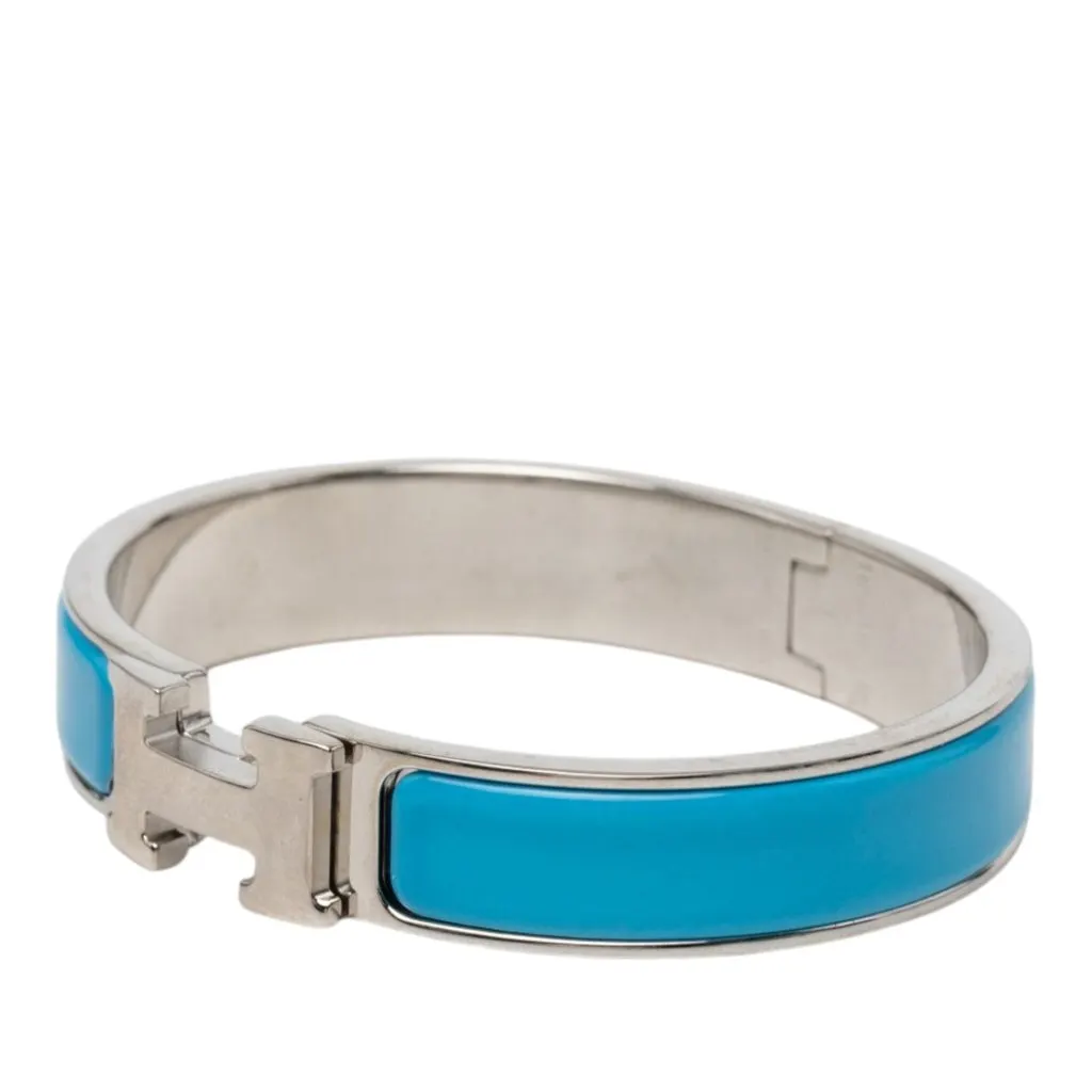 Hermès Narrow Enamel Clic H Bracelet PM Blue Very good - Back View