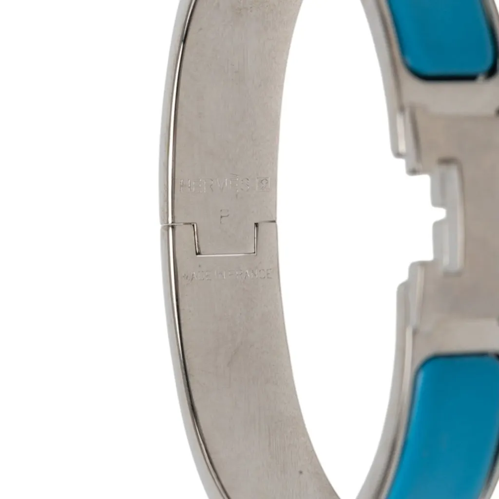 Hermès Narrow Enamel Clic H Bracelet PM Blue Very good - Model View