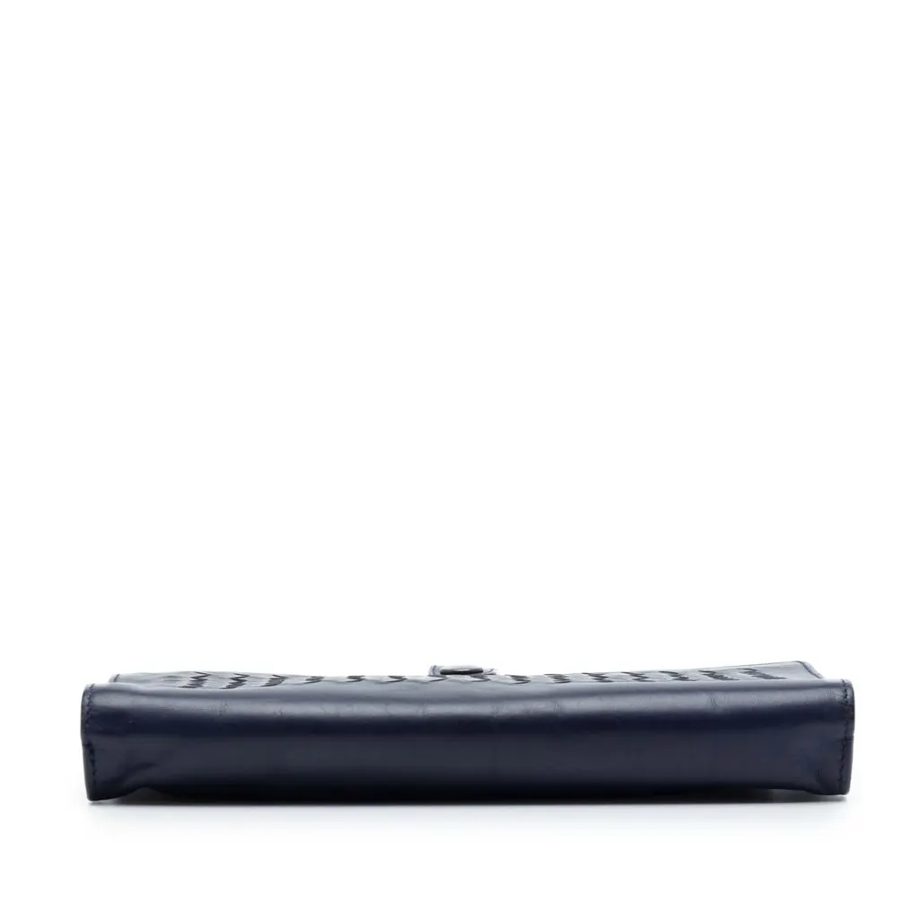 Bottega Veneta Nappa Intrecciato Trimmed Clutch Blue Leather Very good - Inside View