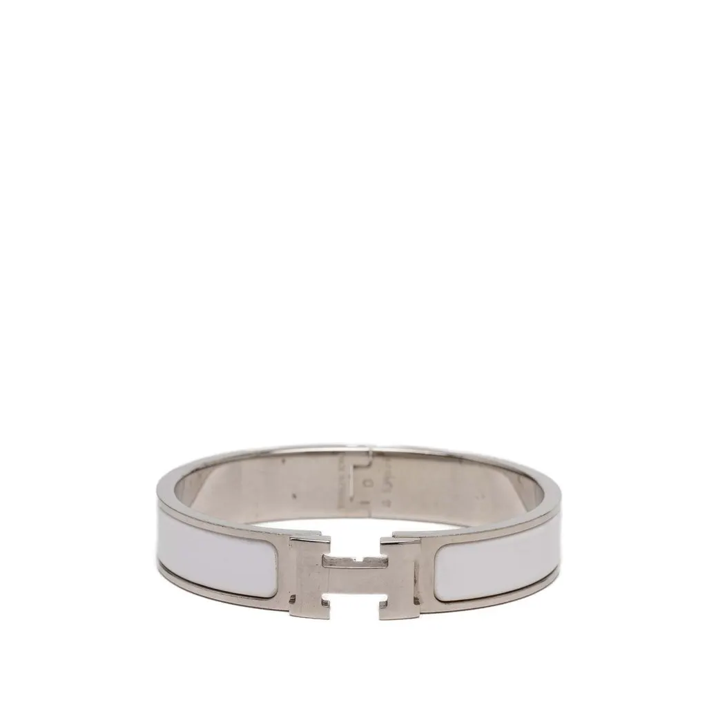 Hermès Narrow Enamel Clic H Bracelet GM White Very good - Front View