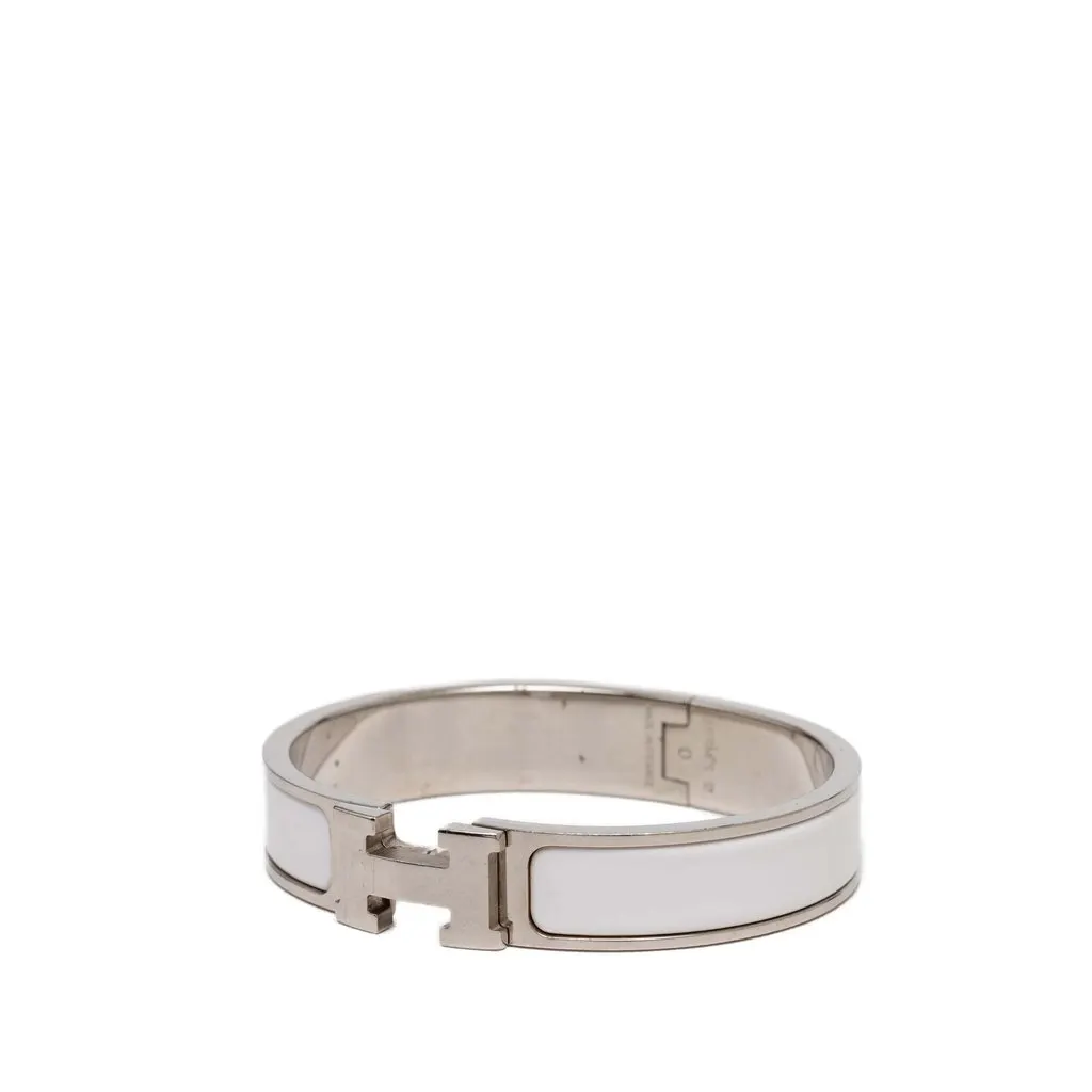 Hermès Narrow Enamel Clic H Bracelet GM White Very good - Back View