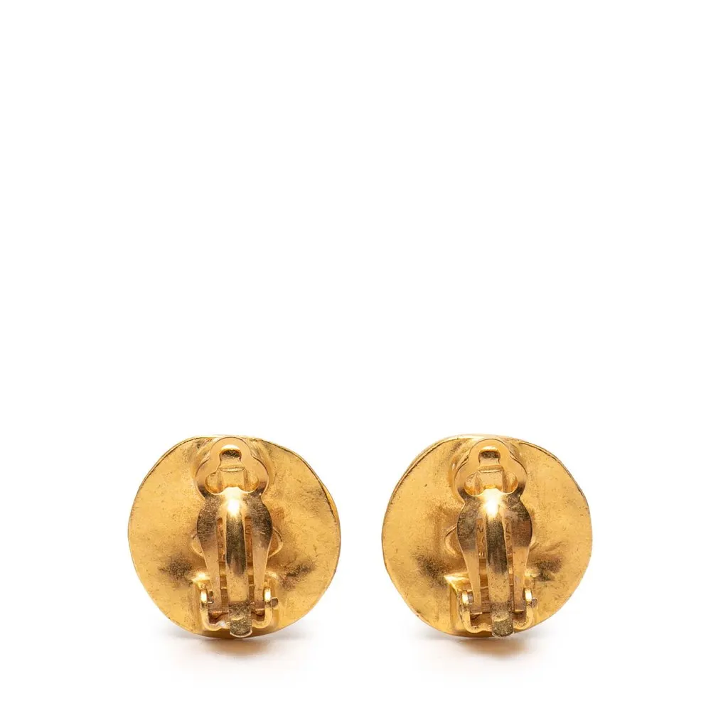 Chanel CC Gold Plated Round Clip On Earrings Gold Metal Very good - Back View