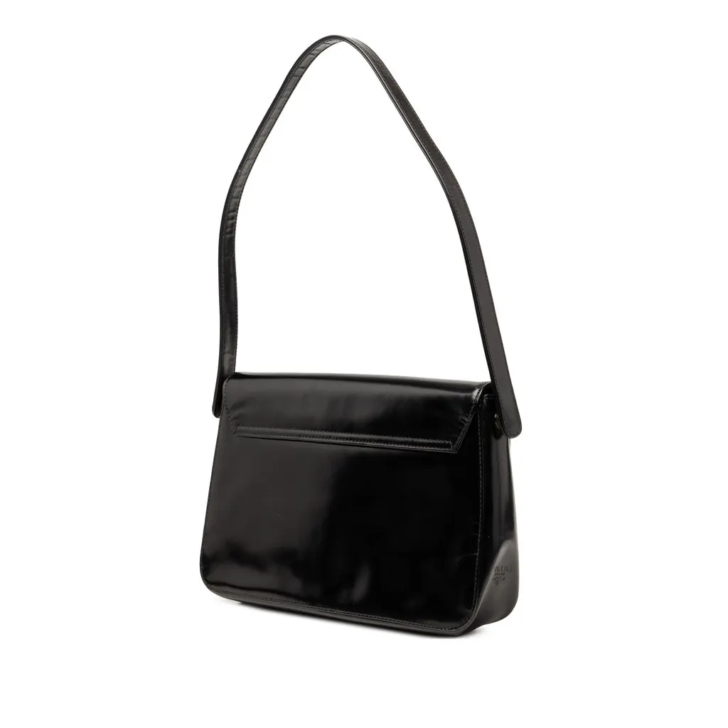 Prada Spazzolato Leather Flap Shoulder Bag Black Leather Very good - Back View