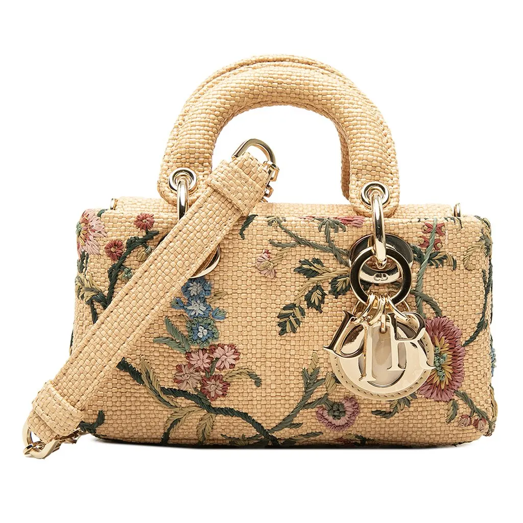 Dior Micro Floral Embroidered Raffia Lady D Joy Beige Rattan Very good - Front View