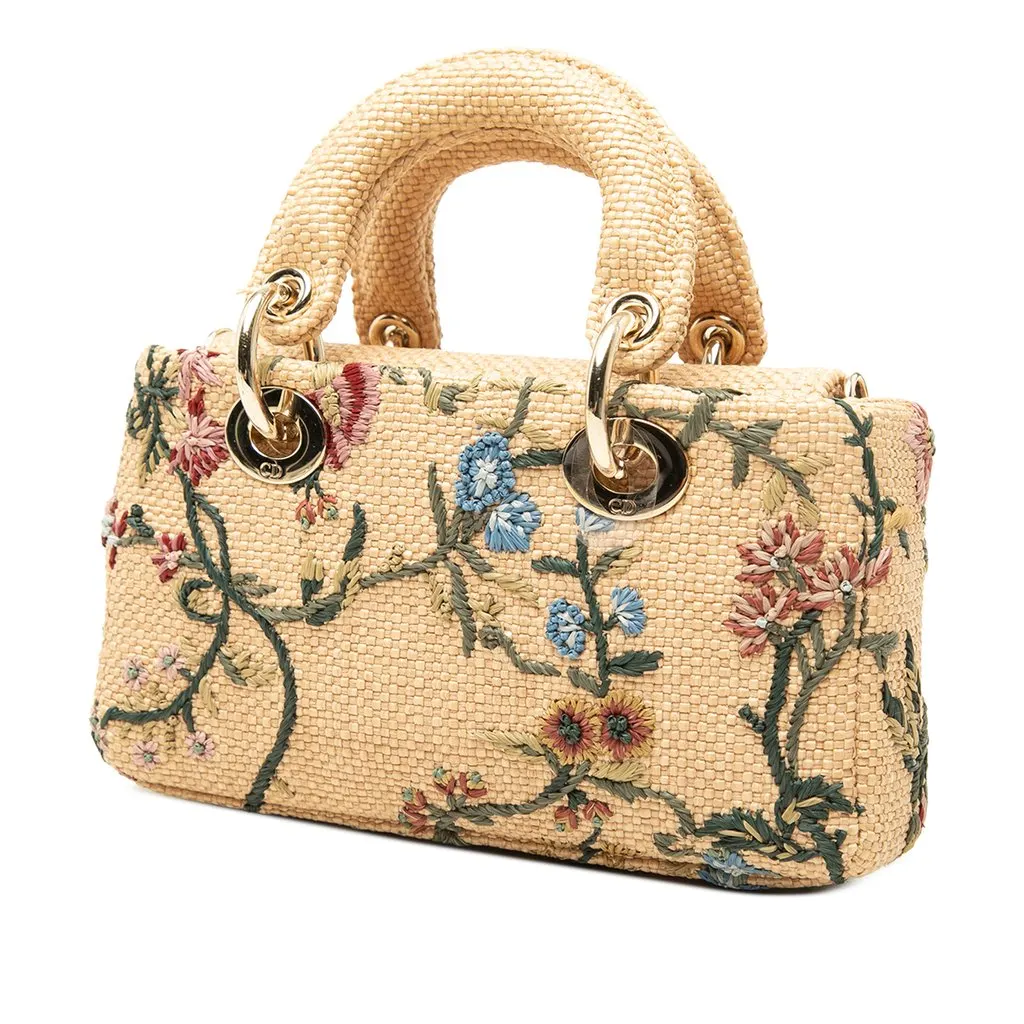 Dior Micro Floral Embroidered Raffia Lady D Joy Beige Rattan Very good - Back View