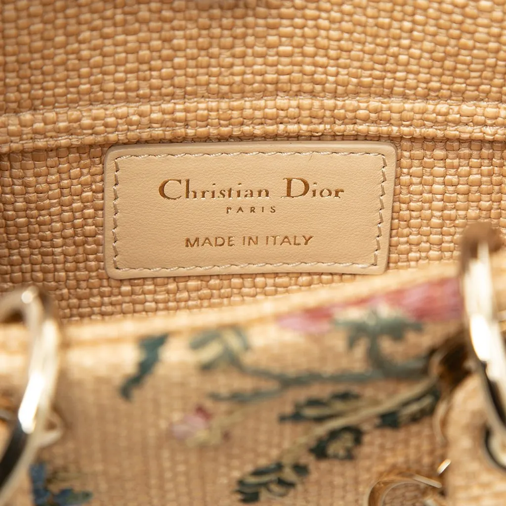 Dior Micro Floral Embroidered Raffia Lady D Joy Beige Rattan Very good - Box View