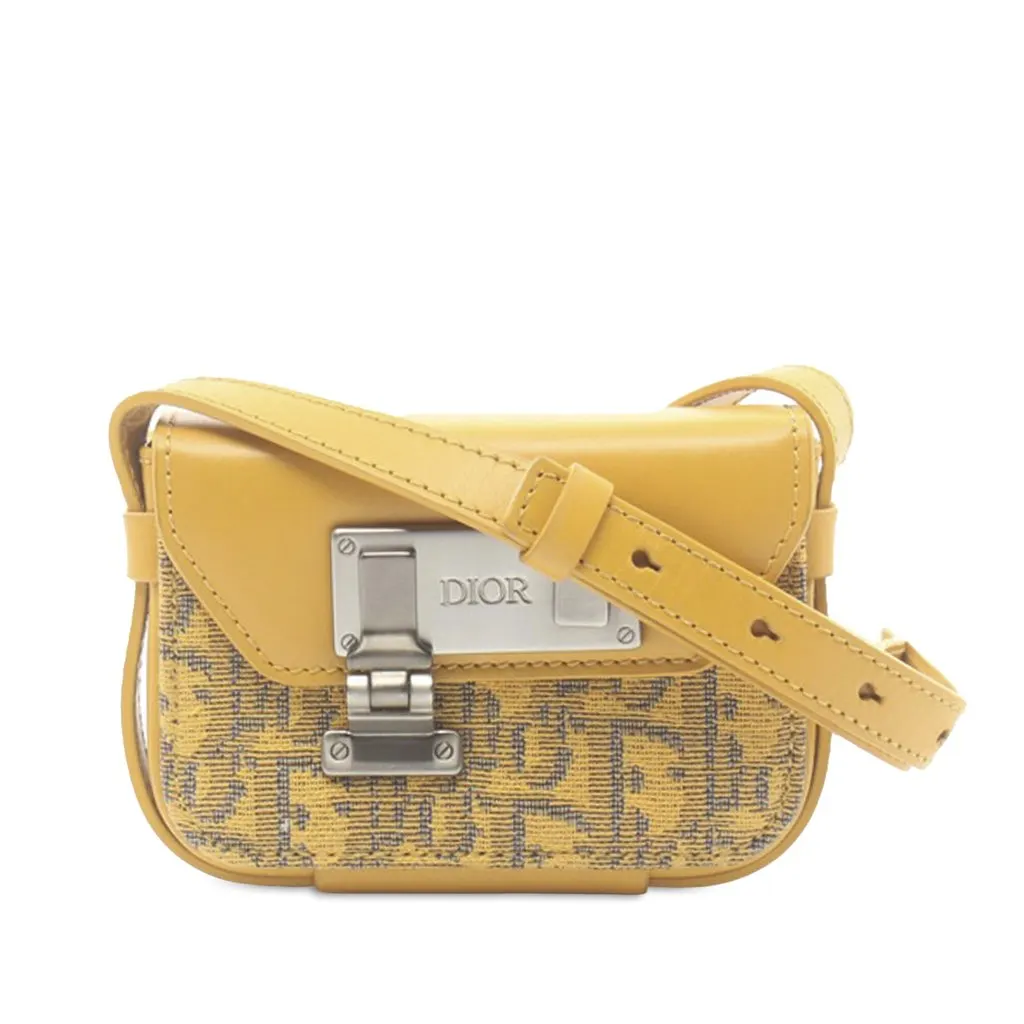 Dior Nano Oblique Lock Pouch Crossbody Yellow Very good - Front View