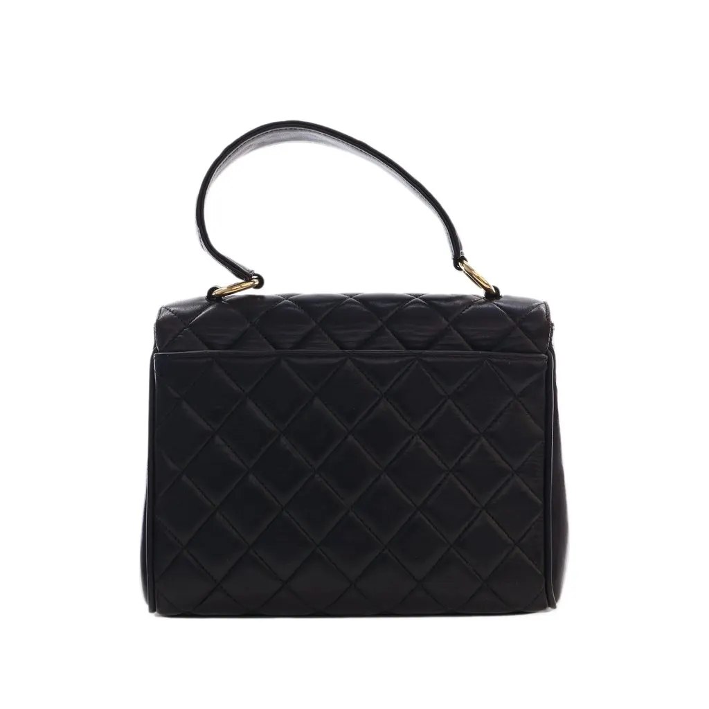 Chanel Mini Quilted Lambskin Kelly Top Handle Bag Black Leather Good - Back View
