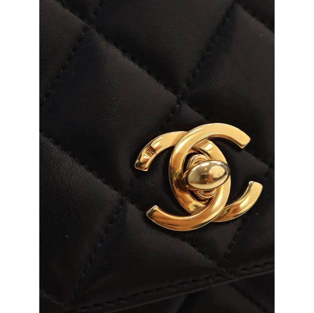 Chanel Mini Quilted Lambskin Kelly Top Handle Bag Black Leather Good - Model View