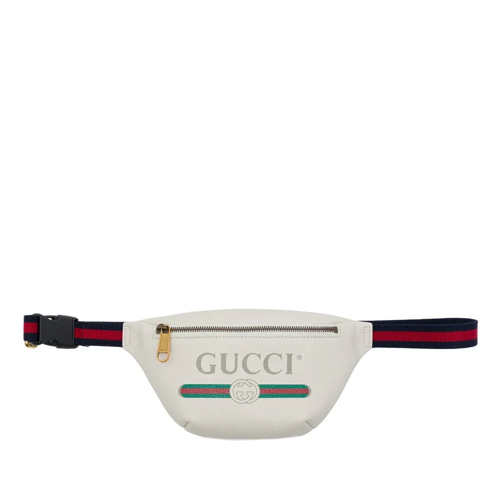 Gucci Small Grained Calfskin Web Logo Belt Bag White Leather Very good - Front View
