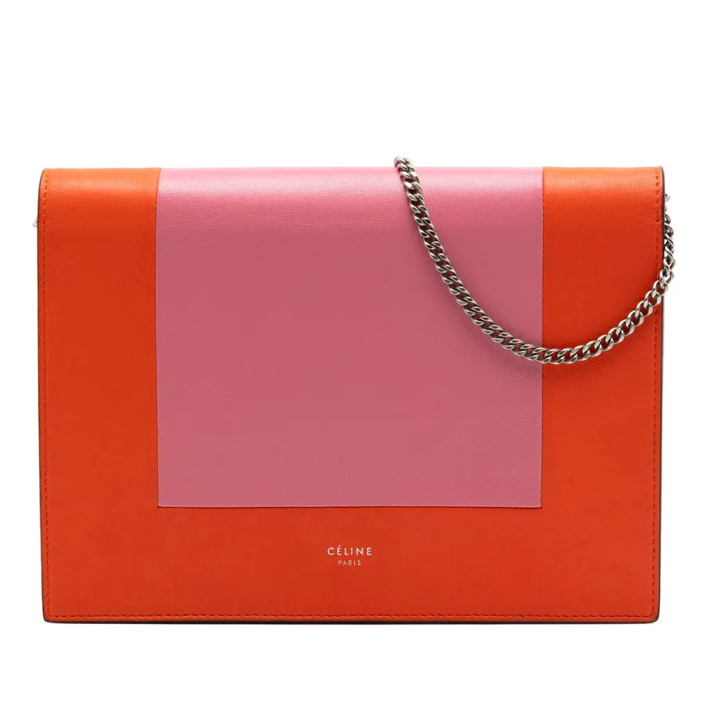 Celine Leather Frame Wallet on Chain Orange Leather Very good - Front View