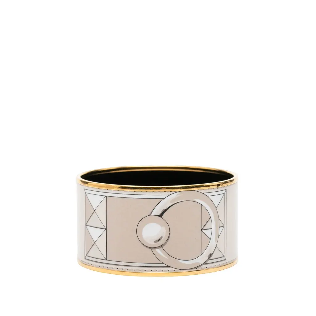 Hermès Extra Wide Gold Plated Enamel Collier de Chien Bangle White Enamel Very good - Front View