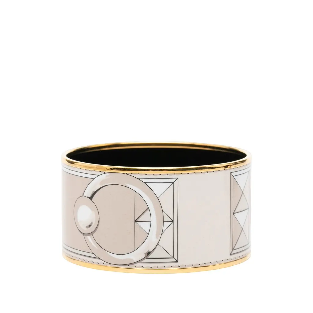 Hermès Extra Wide Gold Plated Enamel Collier de Chien Bangle White Enamel Very good - Back View